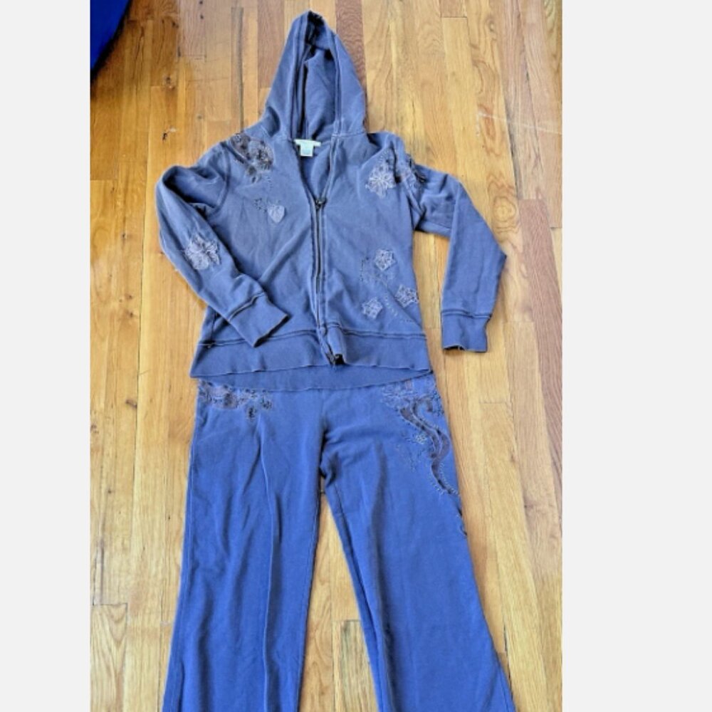 Vertigo Paris Size Medium Mauve/Gray Studded Hoodie and Sweatpants Tracksuit Y2K